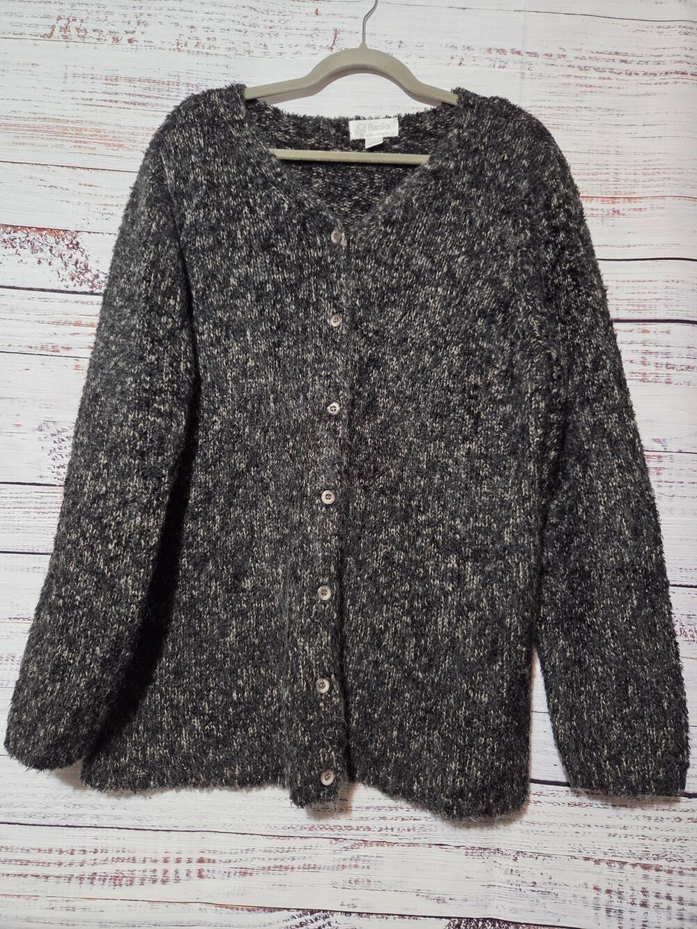 CJ Banks Sweater Ladies 1x Cardigan Fuzzy Mohair Gray